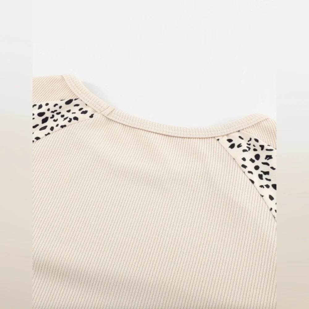 *Last One* Plus Size Cream Ribbed Top w/ Leopard Print Balloon Sleeves, 2X - Picture 9 of 14